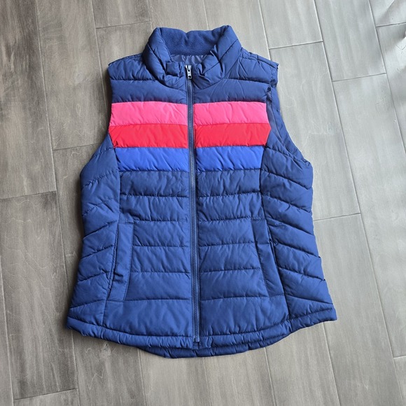 GAP Jackets & Blazers - Gap Women's Striped Blue Puffer Vest Color Block Red Pink Size Medium